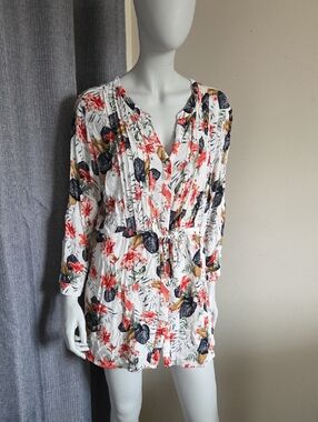 Hilary Radley White Floral Tie-Waist V-Neck Tunic
